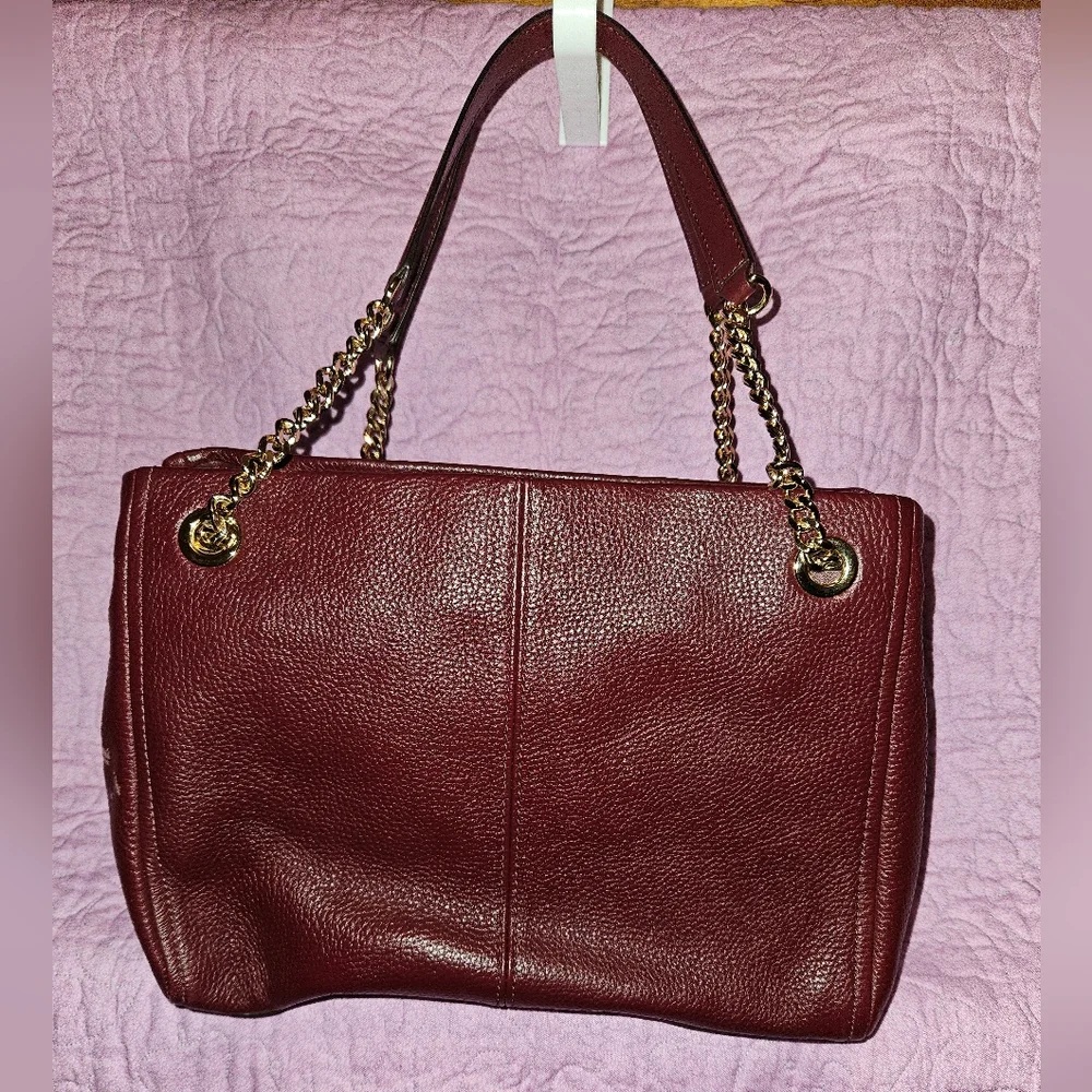 👜 Michael Kors Brynn Medium Leather Tote Shoulder Bag Wine Maroon Burg